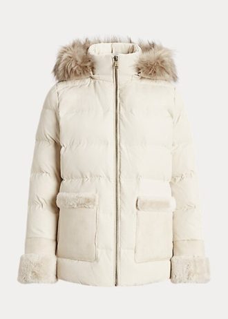Cremefarbene Daunenmäntel mit Kunstpelzbesatz für Damen von Ralph Lauren