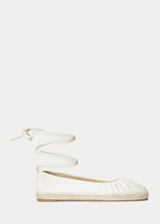 Cremefarbene, flache Schnürschuhe Cecilia aus Nappaleder für Damen von Ralph Lauren