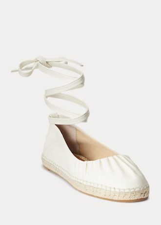 Cremefarbene, flache Schnürschuhe Cecilia aus Nappaleder für Damen von Ralph Lauren