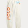 Cremefarbene Fleece-Jogginghose mit Ralph Lauren-Logo und Wellengrafik für Damen Cremefarbene Fleece-Jogginghose mit Ralph Lauren-Logo und Wellengrafik für Damen