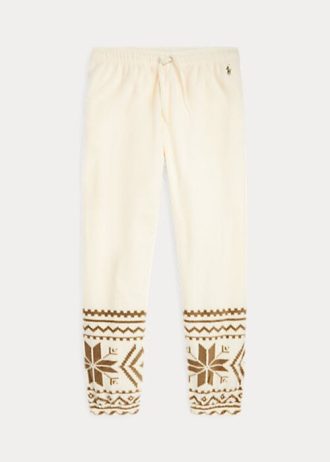 Cremefarbene Fleece-Jogginghose mit Schneeflockenmotiv von Ralph Lauren für Damen