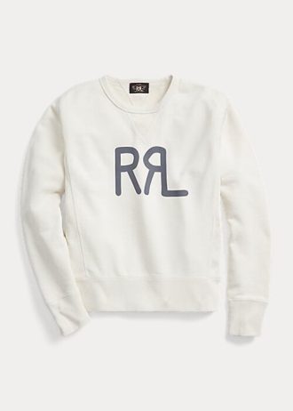 Cremefarbene French Terry-Sweatshirts mit Rundhalsausschnitt und Ralph Lauren-Logo für Damen