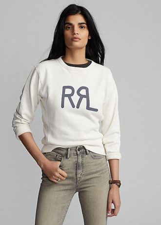 Cremefarbene French Terry-Sweatshirts mit Rundhalsausschnitt und Ralph Lauren-Logo für Damen