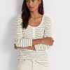Cremefarbene Henley-Oberteile aus gestreifter Baumwollmischung von Ralph Lauren für Damen Cremefarbene Henley-Oberteile aus gestreifter Baumwollmischung von Ralph Lauren für Damen