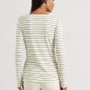 Cremefarbene Henley-Oberteile aus gestreifter Baumwollmischung von Ralph Lauren für Damen Cremefarbene Henley-Oberteile aus gestreifter Baumwollmischung von Ralph Lauren für Damen