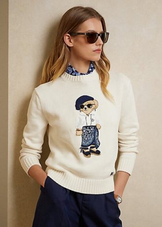 Cremefarbene Jersey-Pullover mit Sarong-Bär für Damen von Ralph Lauren