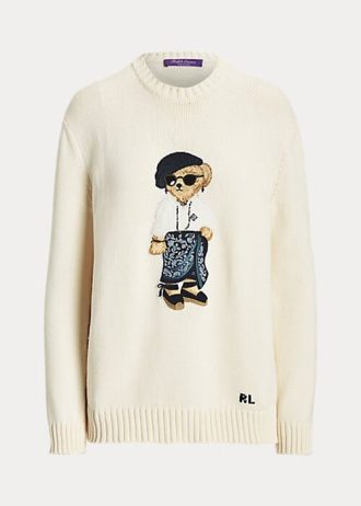 Cremefarbene Jersey-Pullover mit Sarong-Bär für Damen von Ralph Lauren