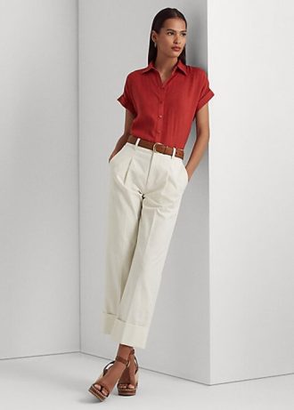 Cremefarbene Knöchelhose aus doppelseitiger Stretch-Baumwolle von Ralph Lauren für Damen Cremefarbene Knöchelhose aus doppelseitiger Stretch-Baumwolle von Ralph Lauren für Damen