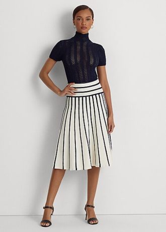Cremefarbene/marinefarbene gestreifte Strick-Midiröcke von Ralph Lauren für Damen