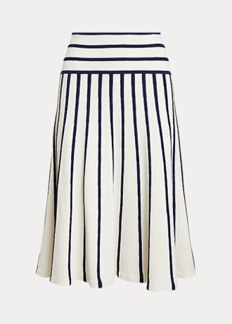 Cremefarbene/marinefarbene gestreifte Strick-Midiröcke von Ralph Lauren für Damen