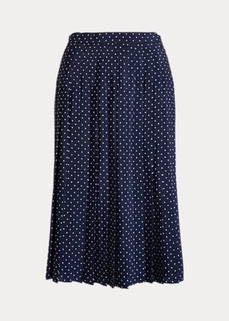 Cremefarbene/marinefarbene Ralph Lauren Plisseeröcke aus Crêpe mit Polka-Dot-Muster für Damen