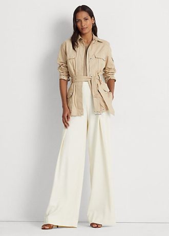 Cremefarbene, plissierte Crêpe-Hose mit weitem Bein von Ralph Lauren für Damen Cremefarbene, plissierte Crêpe-Hose mit weitem Bein von Ralph Lauren für Damen