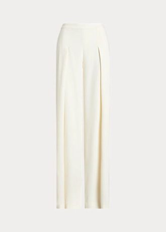 Cremefarbene, plissierte Crêpe-Hose mit weitem Bein von Ralph Lauren für Damen Cremefarbene, plissierte Crêpe-Hose mit weitem Bein von Ralph Lauren für Damen