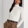 Braune Poloshirts aus Jersey mit langem Arm und Stehkragen für Damen von Ralph Lauren Braune Poloshirts aus Jersey mit langem Arm und Stehkragen für Damen von Ralph Lauren