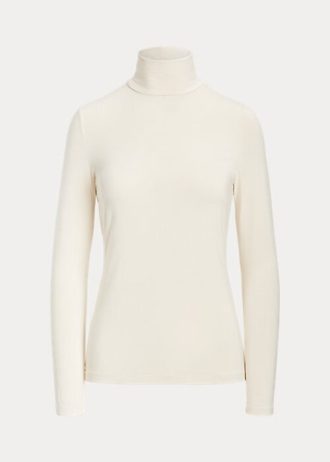 Braune Poloshirts aus Jersey mit langem Arm und Stehkragen für Damen von Ralph Lauren