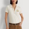 Cremefarbene Poloshirts aus Piqué mit Perlenwappen von Ralph Lauren für Damen Cremefarbene Poloshirts aus Piqué mit Perlenwappen von Ralph Lauren für Damen
