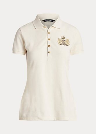 Cremefarbene Poloshirts aus Piqué mit Perlenwappen von Ralph Lauren für Damen