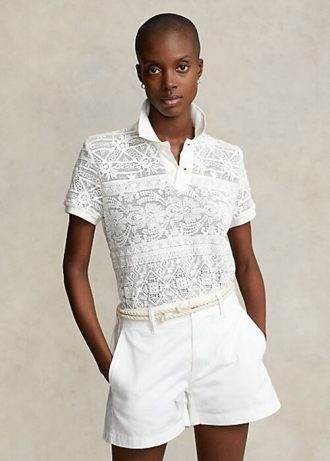 Cremefarbene Poloshirts mit geometrischer Spitze von Ralph Lauren für Damen