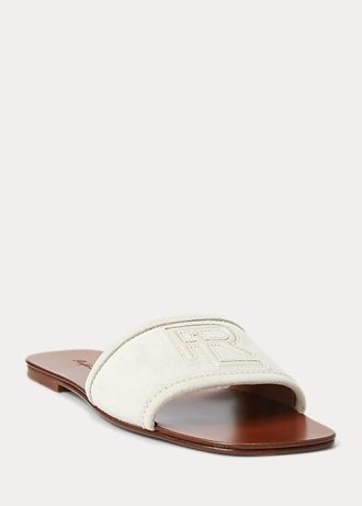 Cremefarbene Ralph Lauren Andela Sandalen aus Kalbswildleder für Damen Cremefarbene Ralph Lauren Andela Sandalen aus Kalbswildleder für Damen