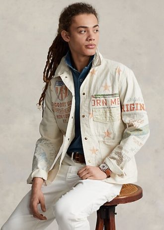 Cremefarbene Ralph Lauren Denim Graphic Painter-Jacken für Herren