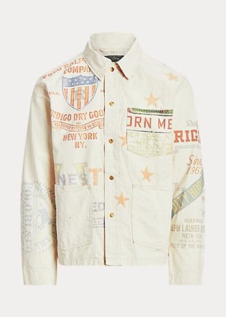 Cremefarbene Ralph Lauren Denim Graphic Painter-Jacken für Herren