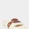 Cremefarbene Ralph Lauren Dixie Flache Schuhe aus Shearling mit Lederbesatz für Damen Cremefarbene Ralph Lauren Dixie Flache Schuhe aus Shearling mit Lederbesatz für Damen