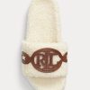 Cremefarbene Ralph Lauren Dixie Flache Schuhe aus Shearling mit Lederbesatz für Damen Cremefarbene Ralph Lauren Dixie Flache Schuhe aus Shearling mit Lederbesatz für Damen