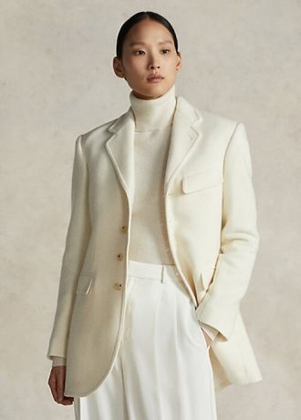 Cremefarbene Ralph Lauren Jacken aus Wollmischung mit Fischgrätenmuster für Damen