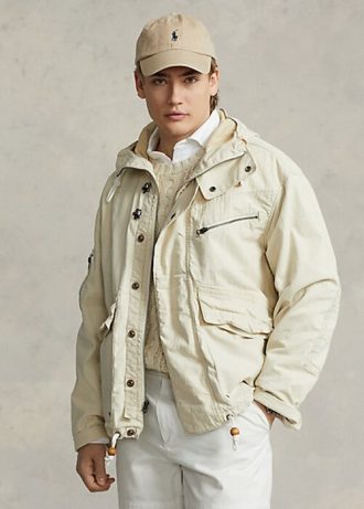 Cremefarbene Ralph Lauren Kapuzenjacken mit Fischgrätenmuster für Herren