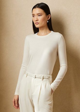 Cremefarbene Ralph Lauren Kaschmirpullover mit Rundhalsausschnitt für Damen