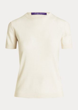 Cremefarbene Ralph Lauren Kurzarmpullover aus Kaschmirjersey für Damen