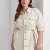 Cremefarbene Ralph Lauren Leinenjacken mit Gürtel und Fischgrätenmuster für Damen