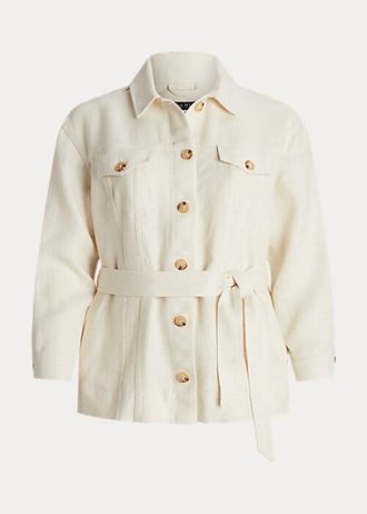 Cremefarbene Ralph Lauren Leinenjacken mit Gürtel und Fischgrätenmuster für Damen Cremefarbene Ralph Lauren Leinenjacken mit Gürtel und Fischgrätenmuster für Damen