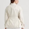 Cremefarbene Ralph Lauren Leinenjacken mit Gürtel und Fischgrätenmuster für Damen