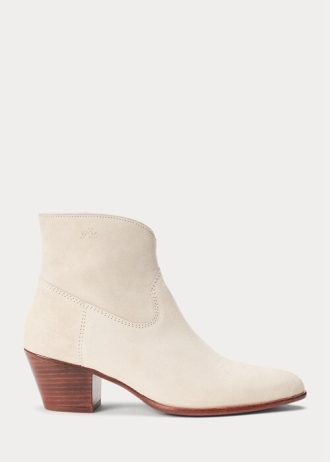 Cremefarbene Ralph Lauren Lucille Stiefel aus Kalbsleder und Wildleder für Damen