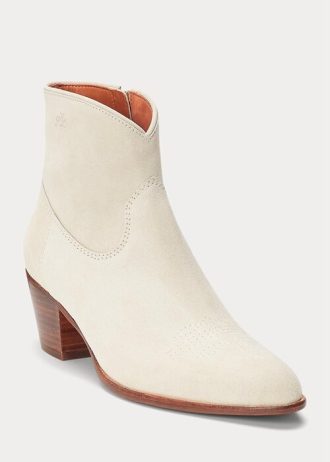 Cremefarbene Ralph Lauren Lucille Stiefel aus Kalbsleder und Wildleder für Damen