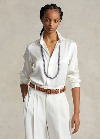 Cremefarbene Ralph Lauren Mulberry Silk Shir Shirts für Damen