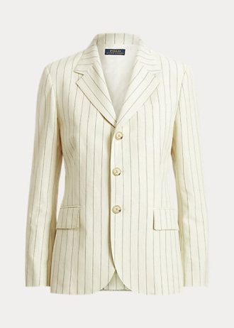Cremefarbene Ralph Lauren Nadelstreifen-Blazer aus Baumwolle, Leinen und Wolle für Damen