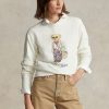 Cremefarbene Ralph Lauren Polo Bear Fleece-Sweatshirts mit Rundhalsausschnitt für Damen Cremefarbene Ralph Lauren Polo Bear Fleece-Sweatshirts mit Rundhalsausschnitt für Damen