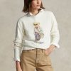 Cremefarbene Ralph Lauren Polo Bear Fleece-Sweatshirts mit Rundhalsausschnitt für Damen Cremefarbene Ralph Lauren Polo Bear Fleece-Sweatshirts mit Rundhalsausschnitt für Damen