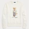 Cremefarbene Ralph Lauren Polo Bear Fleece-Sweatshirts mit Rundhalsausschnitt für Damen Cremefarbene Ralph Lauren Polo Bear Fleece-Sweatshirts mit Rundhalsausschnitt für Damen