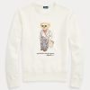 Cremefarbene Ralph Lauren Polo Bear Fleece-Sweatshirts mit Rundhalsausschnitt für Damen Cremefarbene Ralph Lauren Polo Bear Fleece-Sweatshirts mit Rundhalsausschnitt für Damen