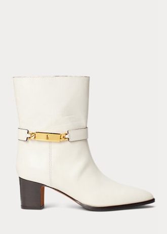 Cremefarbene Ralph Lauren Polo ID Stiefel aus gewachstem Kalbsleder für Damen