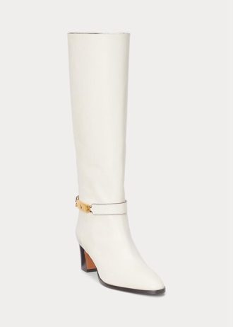 Cremefarbene Ralph Lauren Polo ID Stiefel aus gewachstem Kalbsleder für Damen