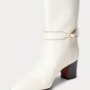 Cremefarbene Ralph Lauren Polo ID Stiefel aus gewachstem Kalbsleder für Damen Cremefarbene Ralph Lauren Polo ID Stiefel aus gewachstem Kalbsleder für Damen