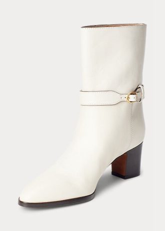 Cremefarbene Ralph Lauren Polo ID Stiefel aus gewachstem Kalbsleder für Damen