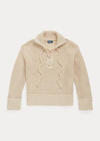 Cremefarbene Ralph Lauren Pullover aus Baumwolle und Wolle mit Kreuzstich-Schnürung für Damen