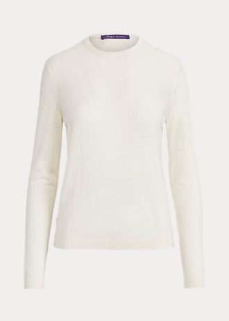 Cremefarbene Ralph Lauren Pullover aus Merinowolle mit Rundhalsausschnitt für Damen