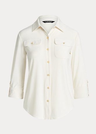 Cremefarbene Ralph Lauren Stretch-Jersey-Hemden für Damen
