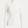 Cremefarbene Ralph Lauren Stretch Ribbed Turtleneck T-Shirts für Damen Cremefarbene Ralph Lauren Stretch Ribbed Turtleneck T-Shirts für Damen